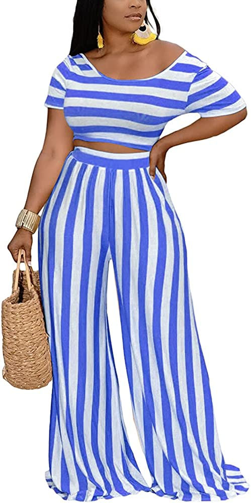 Thumbnail: 2 Piece Outfits for Women Sexy Backless Short Sleeve Crop Top High Waist Wide L