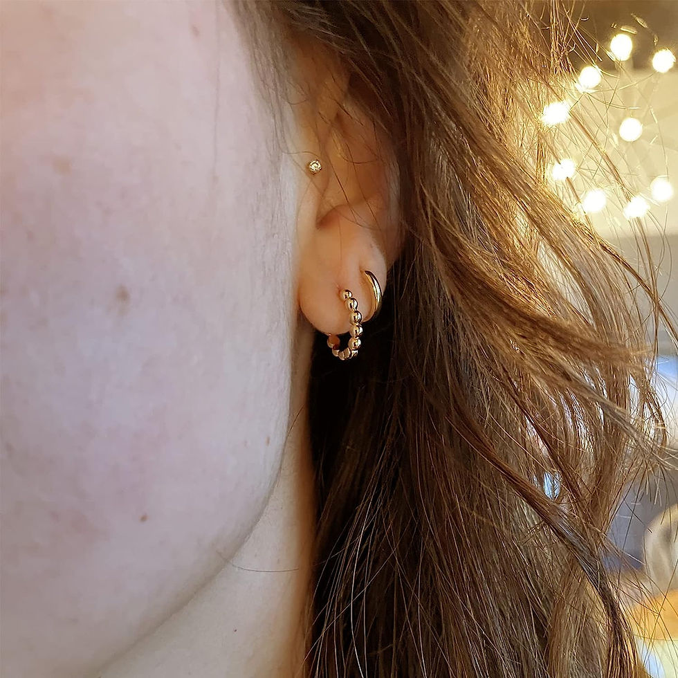 Thumbnail: Fiusem Small Bead Gold Huggie Hoop Earrings for Women, Hypoallergenic 14K Gold 