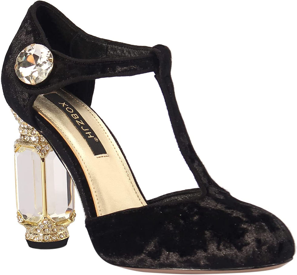 Thumbnail: XOBZJH Women's Chunky High Heel Pumps Ankle Strap Block Close Toe for Party,Eve