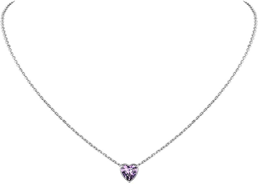 Thumbnail: Suplight Dainty 925 Sterling Silver Birthstone Heart Necklace-Stud Earrings, Sm