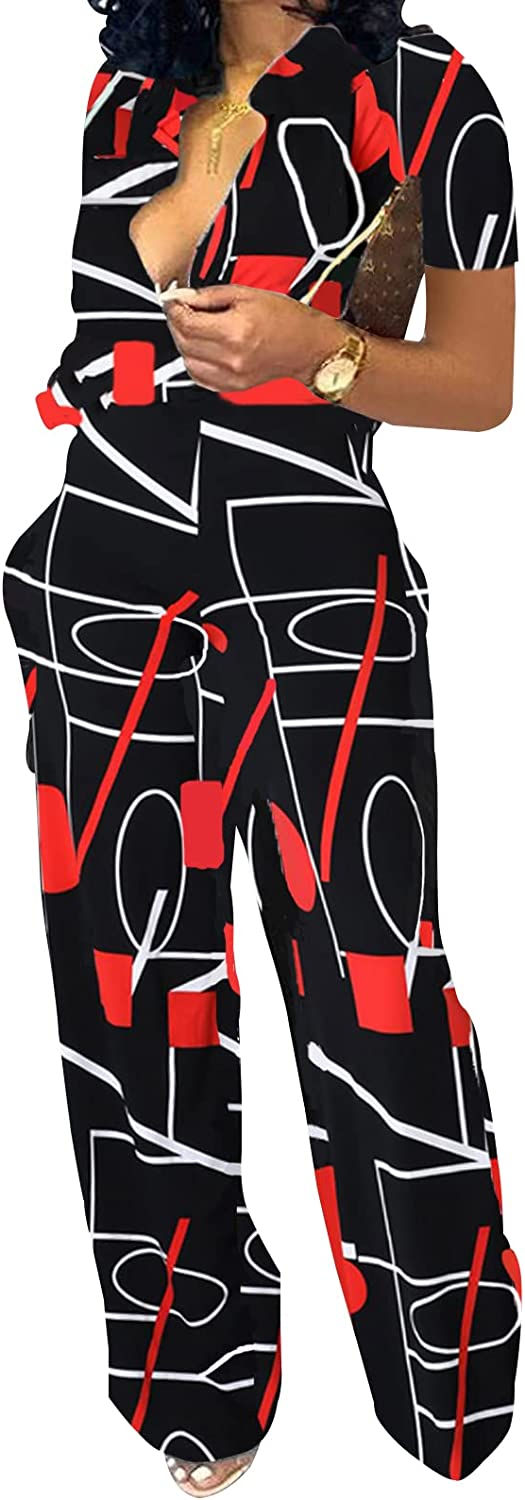 Thumbnail: Xinlees Women's Elegant V Neck Jumpsuit Casual Straight Trousers Business Rompe