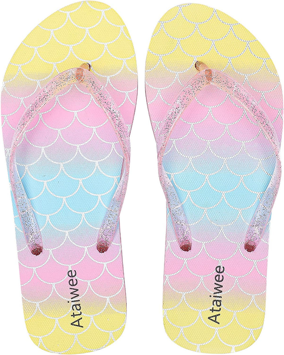 Thumbnail: Ataiwee Girls Flip Flop Sandals - Kids Printed Slide Shoes for Little/Big Kid.