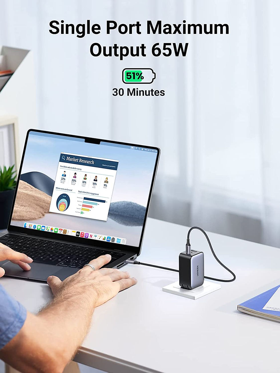 Thumbnail: UGREEN USB C Charger 65W Nexode 3 Ports GaN Laptop Charger Block, Compact Folda