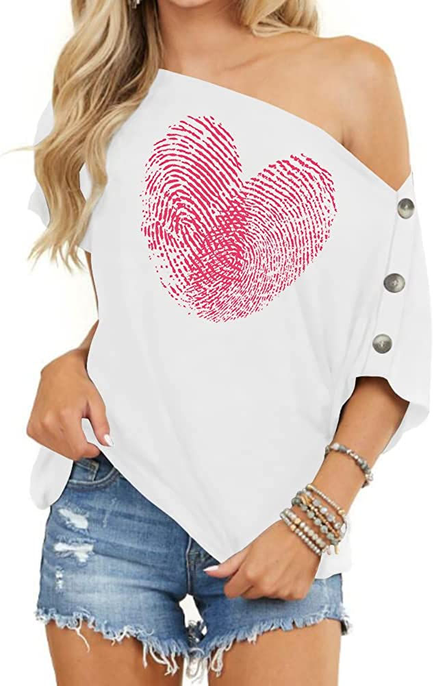 Thumbnail: INFITTY Womens Off Shoulder Tops Casual Summer Loose Button Down Short Sleeve S