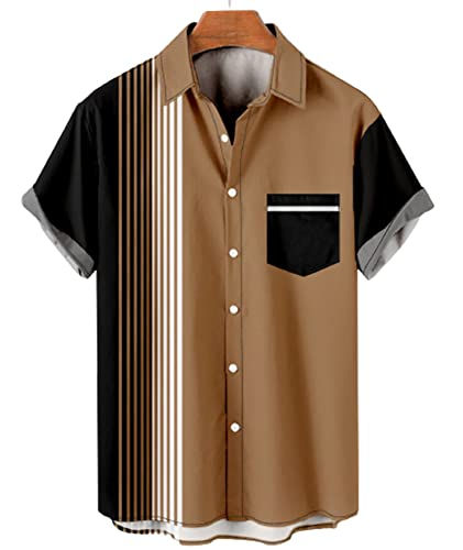 Thumbnail: Deer Lady Mens Bowling Shirt 1950s Retro Print Hawaiian Shirts Short Sleeve Cas