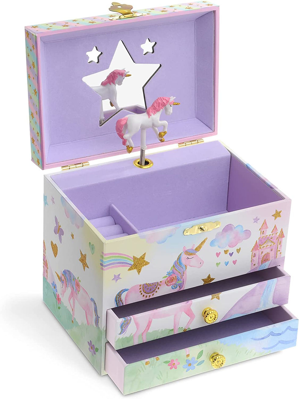 Thumbnail: Jewelkeeper Girl's Musical Jewelry Storage Box with 2 Pullout Drawers, Glitter 