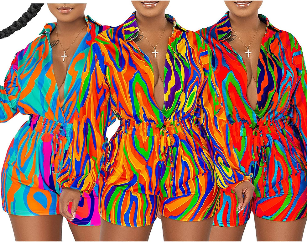 Thumbnail: GEMEIQ Womens Long Sleeve Shorts Romper Sexy Printed One Piece Outfit Elastic W