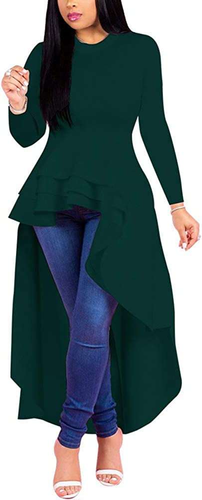 Thumbnail: Peplum Tops for Women - High Low Dresses Ruffle Short Sleeve Tunic Shirt