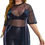 Thumbnail: WDIRARA Women's Plus Size Sheer Mesh Drop Shoulder Holographic Half Sleeve Roun