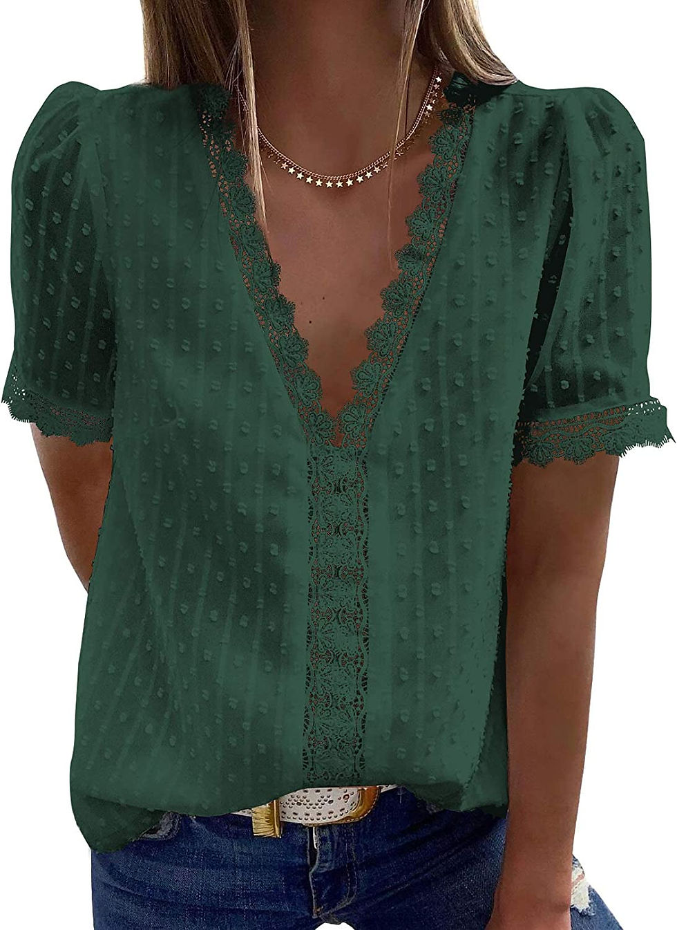 Thumbnail: Astylish Womens Lace V Neck Tunic Tank Tops Casual Sleeveless Shirt Blouse