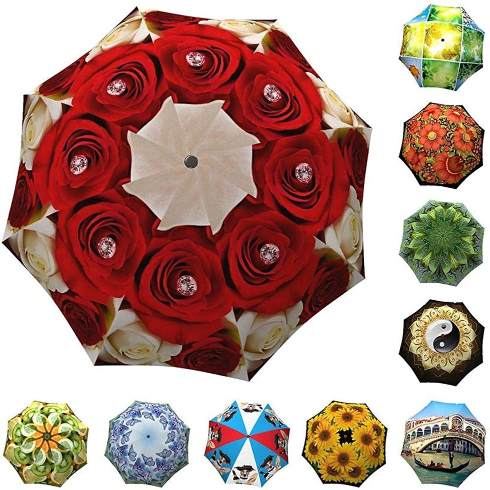 Thumbnail: Red Roses Umbrella Floral Design - Stick Designer Umbrella for Women - Vintage 