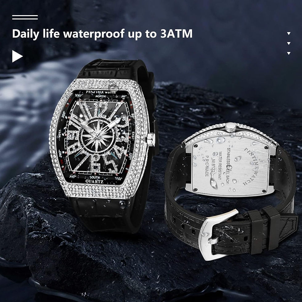 Thumbnail: FANMIS Mens Skull Big Face Watches Rectangle Punk Diamond Dial Leather Strap Ca