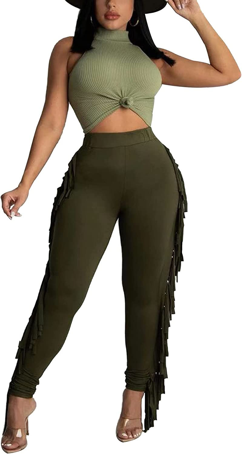 Thumbnail: HuiSiFang Women's High Waist Fringe Jogger Sweatpants Bodycon Stretch Slim Tass