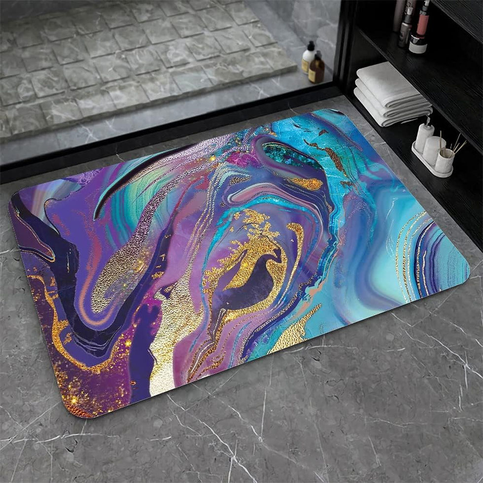 Thumbnail: Diatomaceous Earth Bath Mat,Black Grey Gold Marble Texture Non-Slip Volume Supe