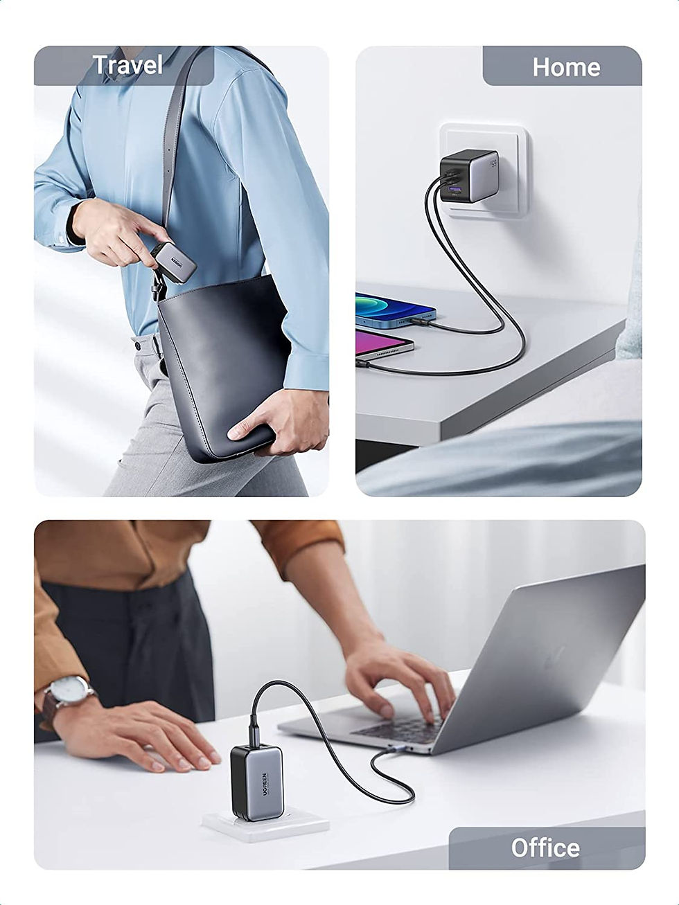 Thumbnail: UGREEN USB C Charger 65W Nexode 3 Ports GaN Laptop Charger Block, Compact Folda