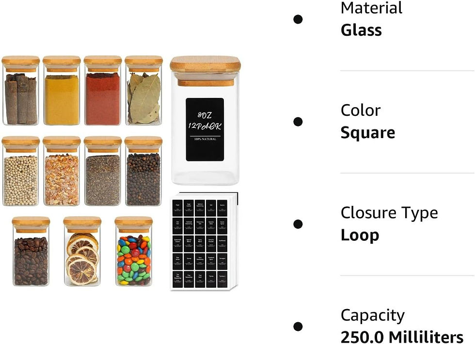 Thumbnail: ComSaf 12Pcs Glass Spice Jars with Bamboo Lid, 8oz Airtight Square Spice Contai