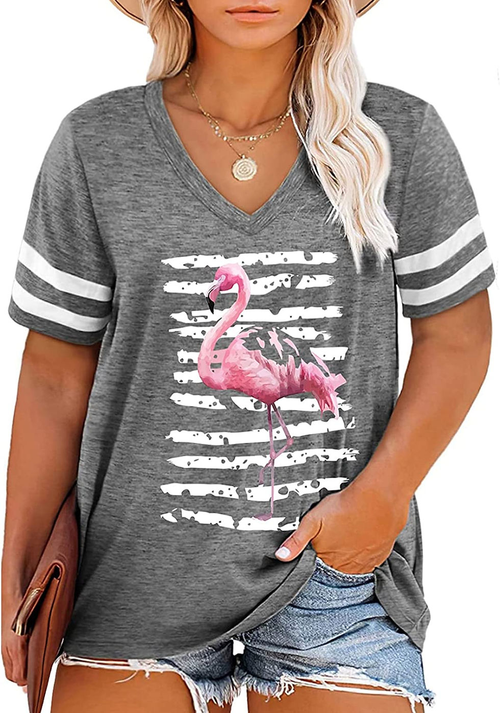 Thumbnail: Happy Sailed Womens Plus Size Tunic Tops Summer Short Sleeve V Neck/Crew Neck L
