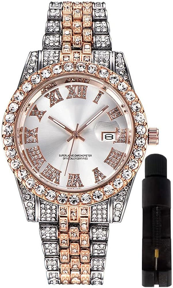 Thumbnail: Hip Hop Watches for Men Iced-Out Bling Diamond Luxury Quartz Watches with Date