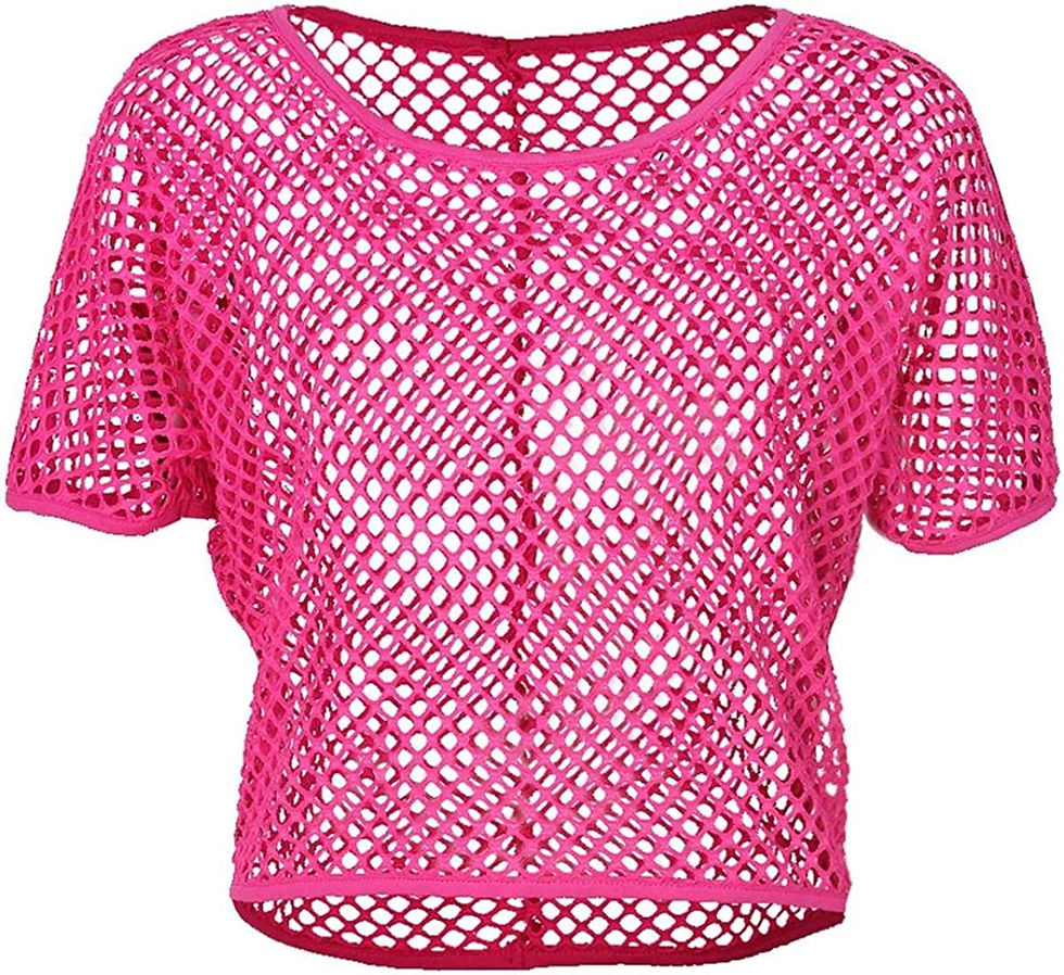 Thumbnail: Smile Fish Women Casual Sexy 80s Costumes Fishnet Neon Crop Tops T-Shirt