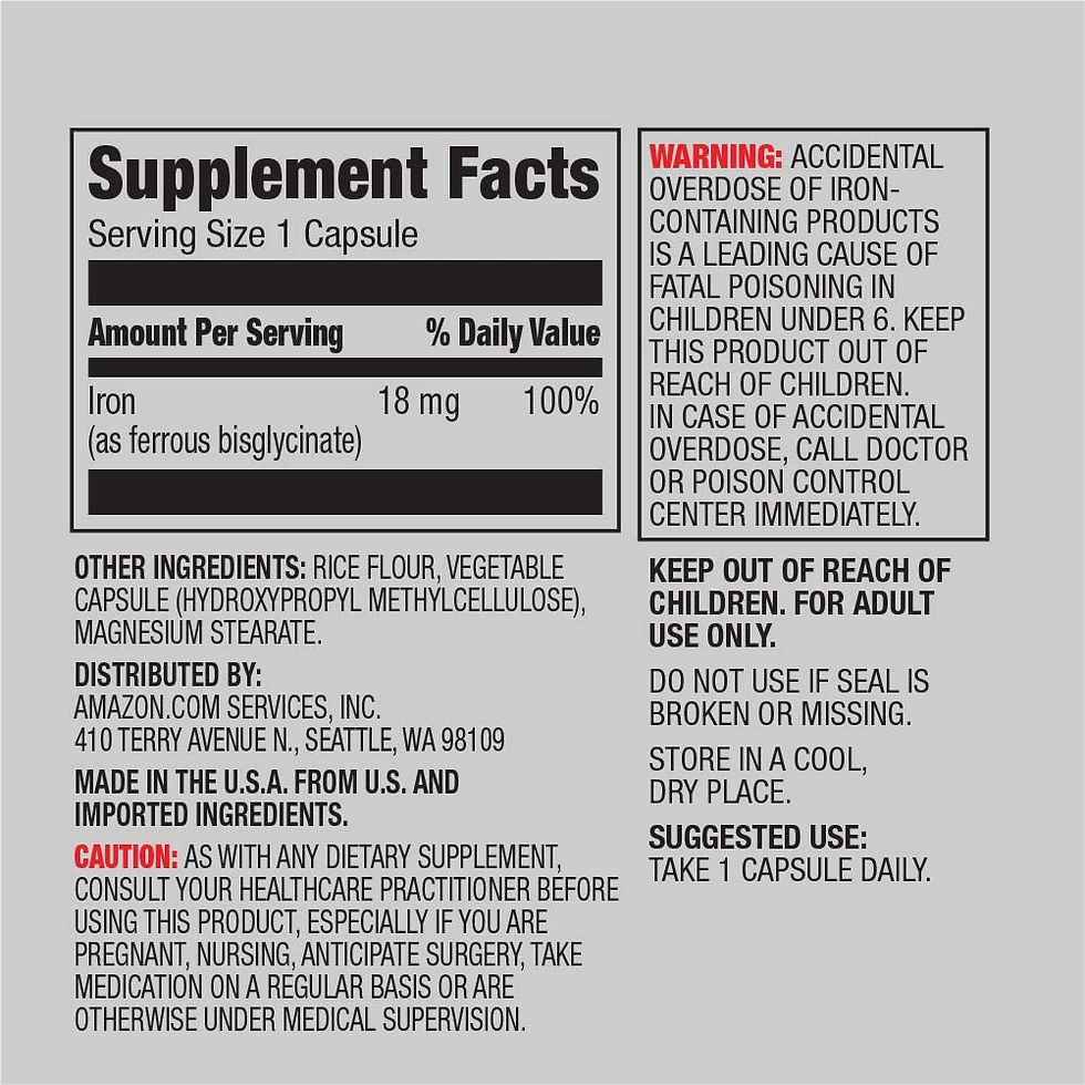 Thumbnail: Amazon Elements Iron 18mg, Supports Red Blood Cell Production, Vegan, 195 Capsu