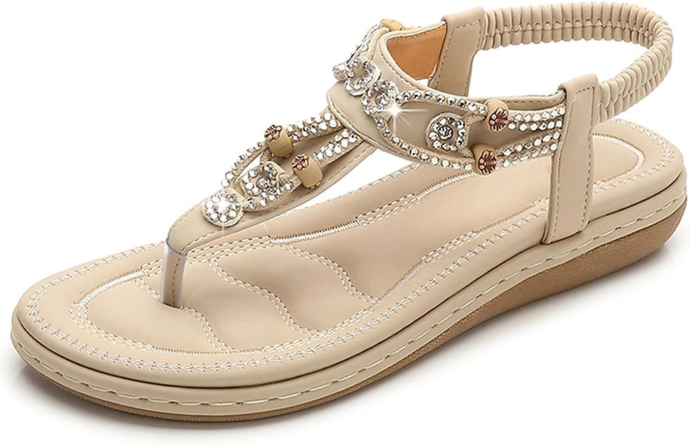 Thumbnail: iCKER Women Sandals Flat Bohemian Jeweled Sandals Elastic Strap Dress Casual Su
