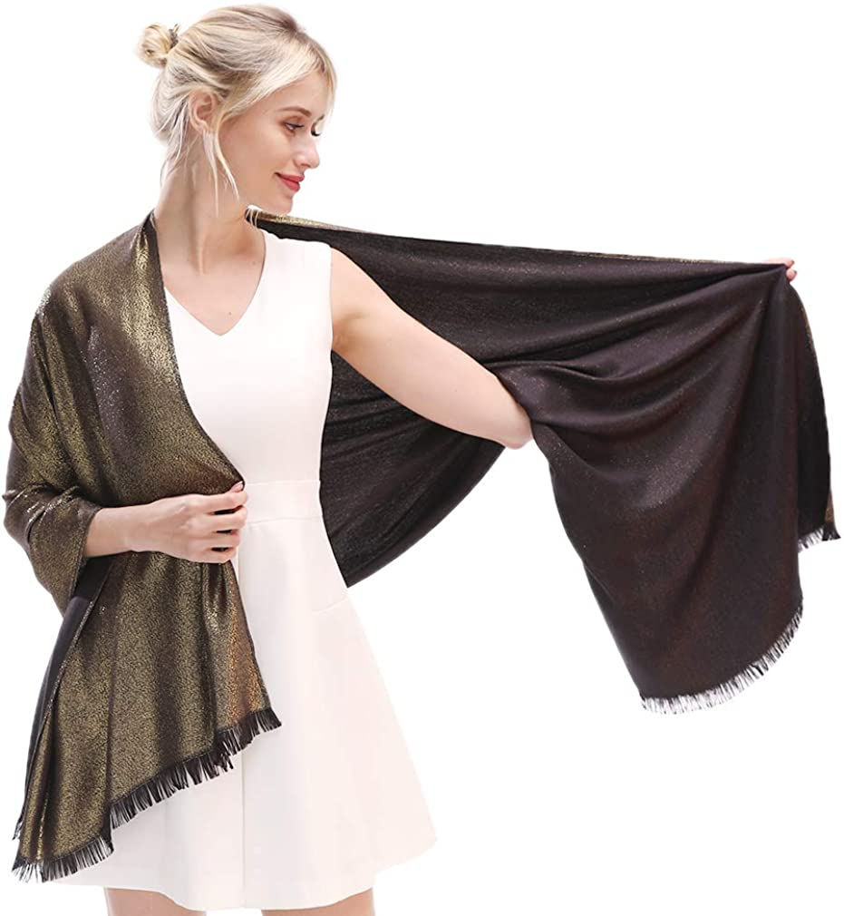 Thumbnail: LMVERNA Women's Sparkling Metallic Soft Pashmina Shawls and Wraps Scarf in Soli