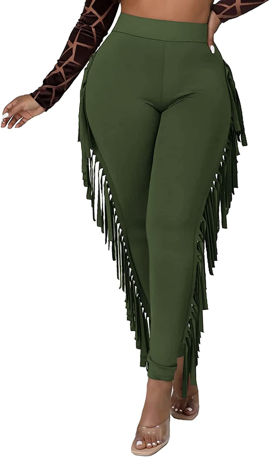 Thumbnail: SEAUR Women’s Casual High Waist Fringed Pants Tassel Trouser Straight Bodycon