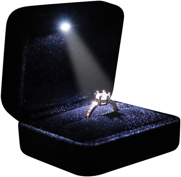 Thumbnail: Omeet Velvet Metal Glossy with LED Jewelry Gift Box for Proposal, Engagement, W