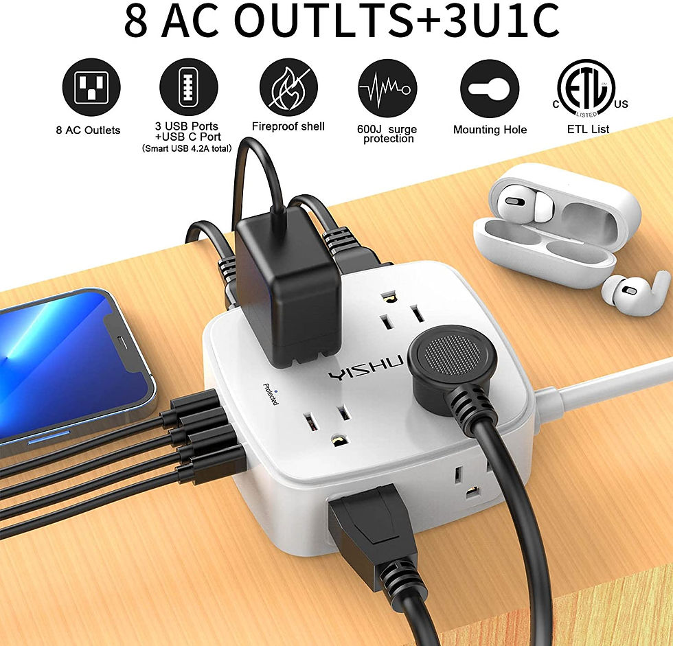 Thumbnail: 6 Ft Surge Protector Power Strip - 8 Widely Outlets with 4 USB Ports, 3 Side Ou