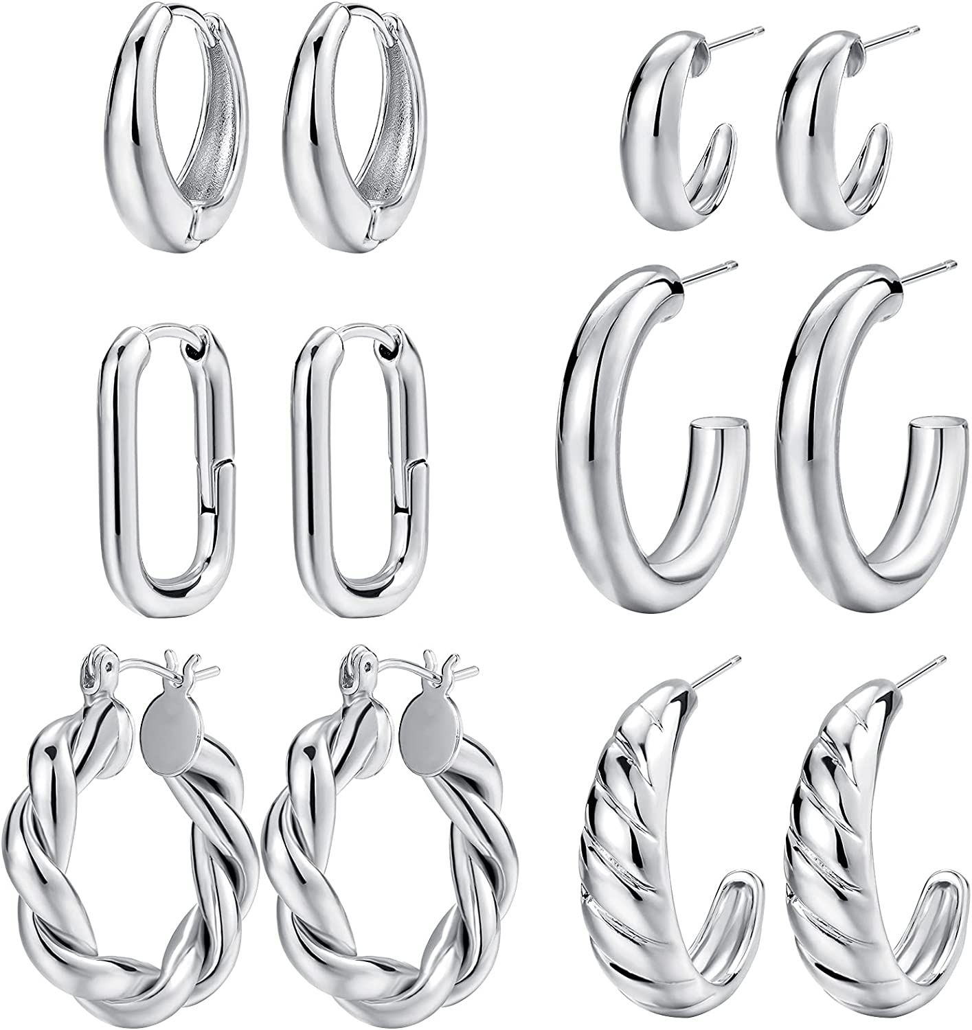 Gold Hoop Earrings Set for Women, 14K Gold Plated Lightweight Hypoallergenic Ch