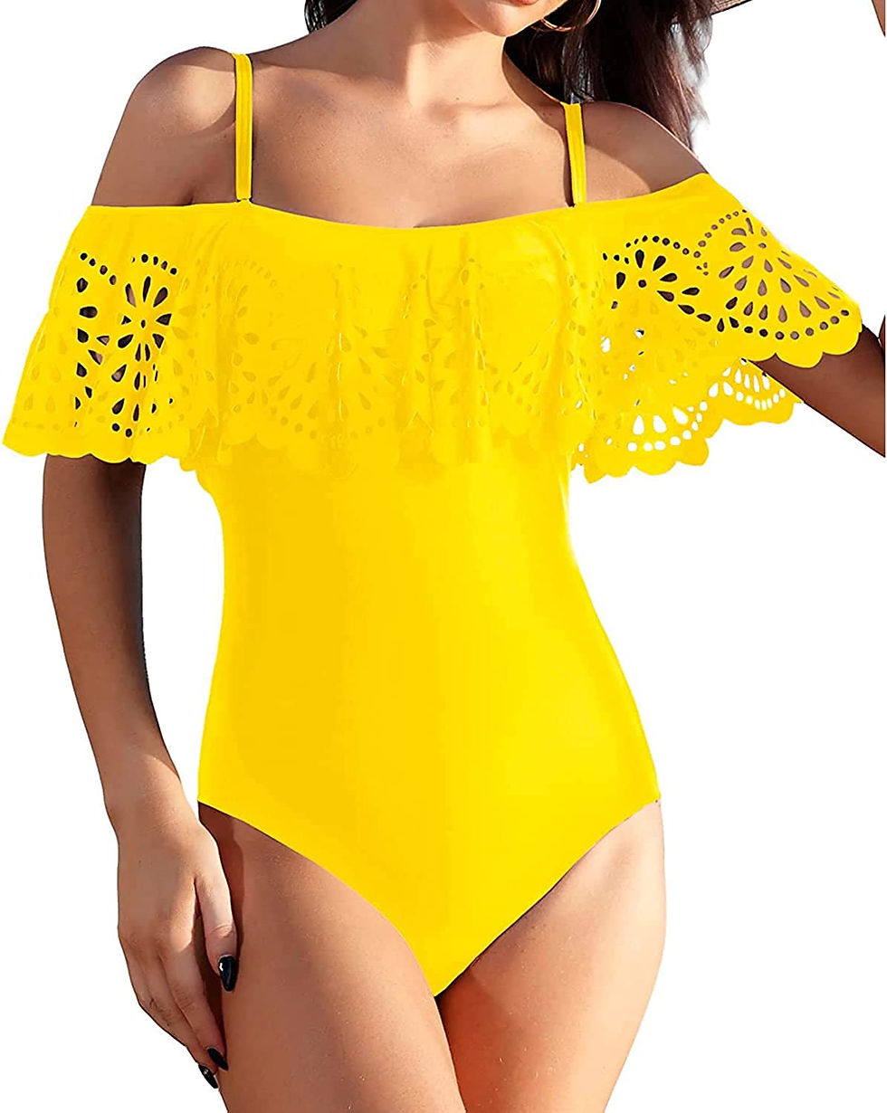Thumbnail: Holipick Women Off Shoulder Swimsuits Tummy Control One Piece Bathing Suits Ruf