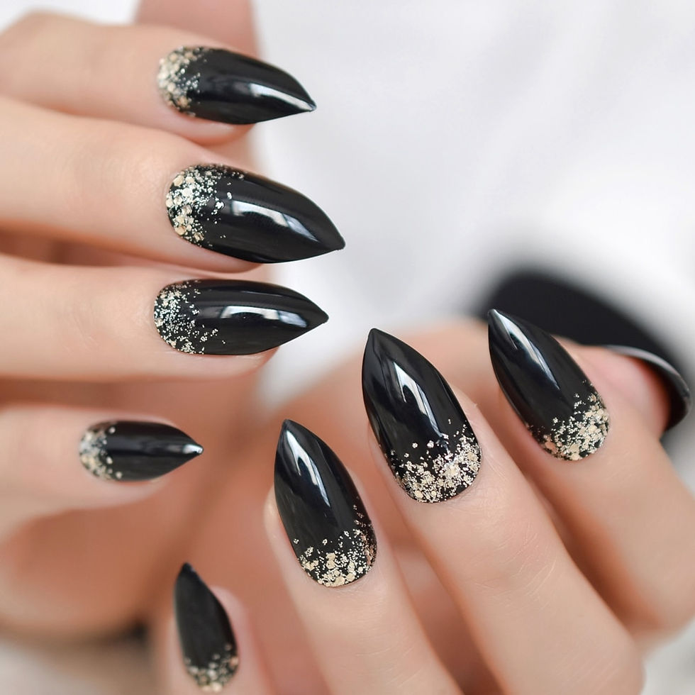 Thumbnail: Retro Dark Red  Medium Length Oval Press on Nail Tips Glitter Galaxy Adhesive