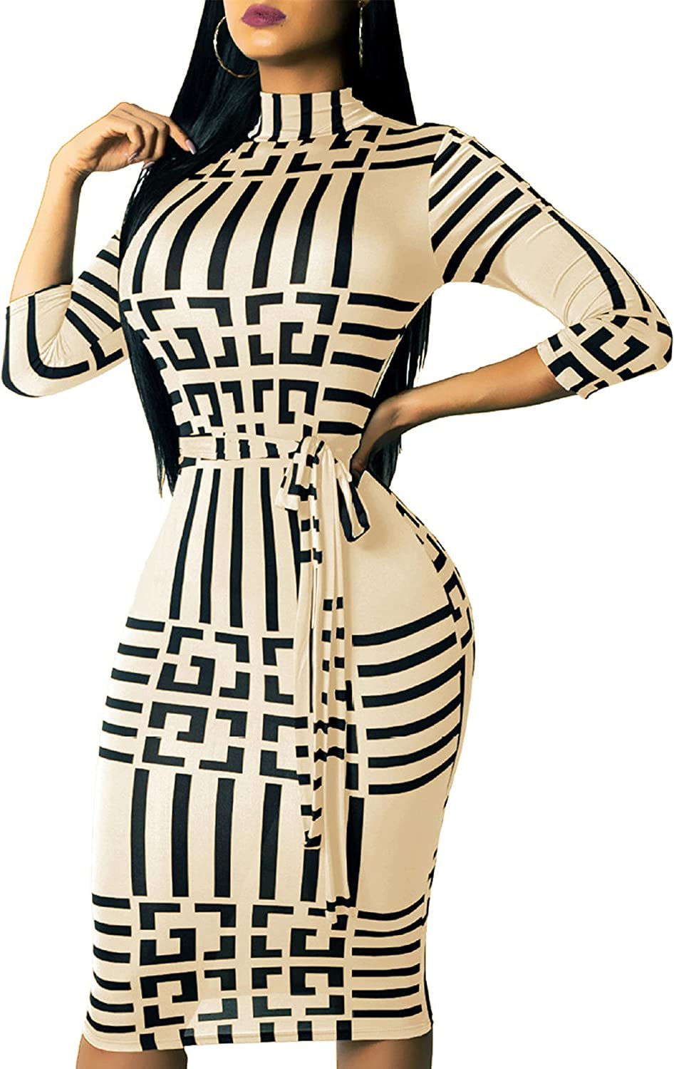 Thumbnail: Women Sexy V Neck Dresses Elegant Bodycon Long Sleeve Stretchy Pencil Business 