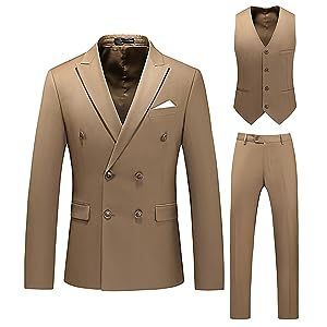 Thumbnail: Men's 3 Piece Suit Slim Fit Double Breasted Tuxedo Formal Blazer Pants Vest Sui