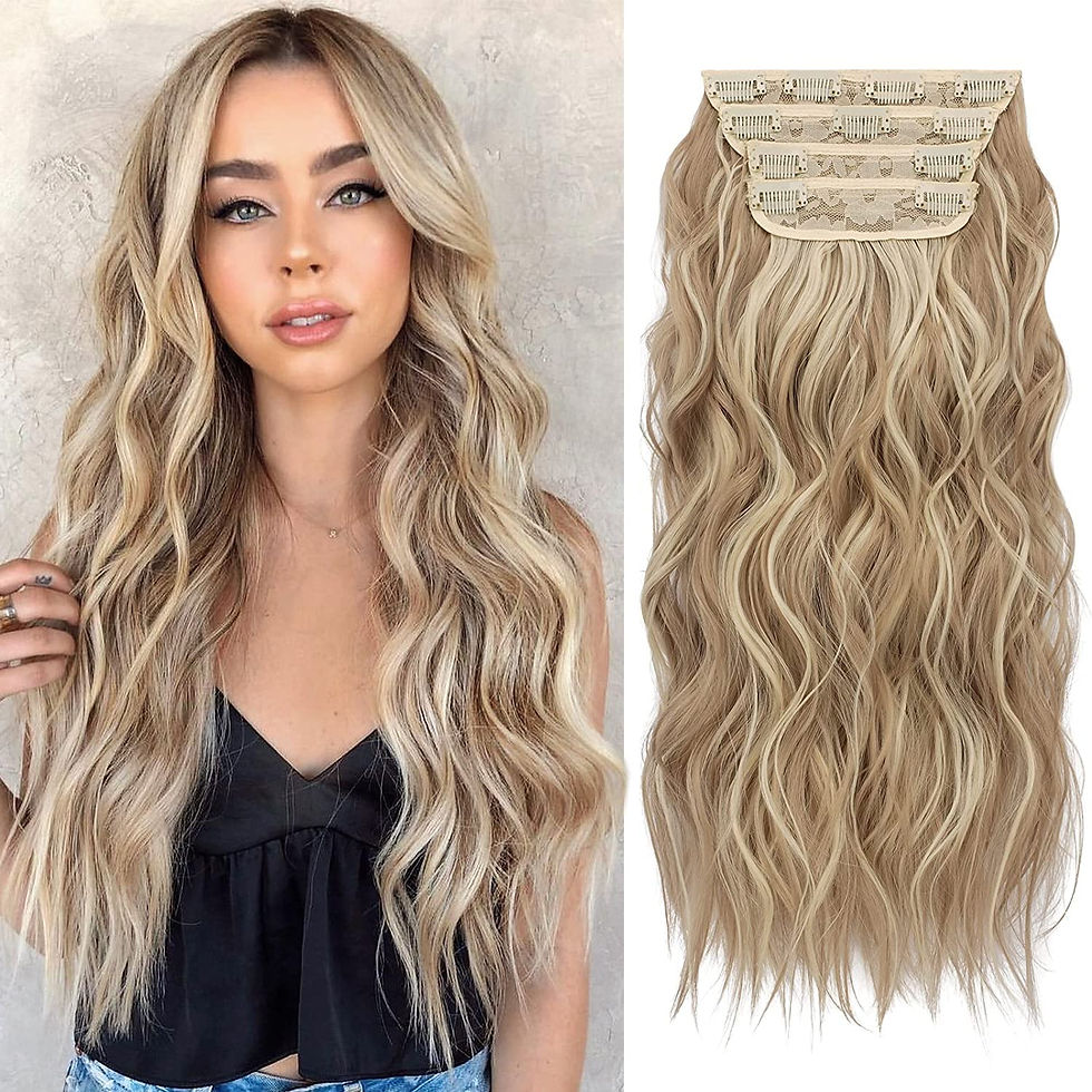 Thumbnail: FESHFEN Clip in Hair Extensions 4PCS Honey Blonde Mixed Light Brown Thick Highl