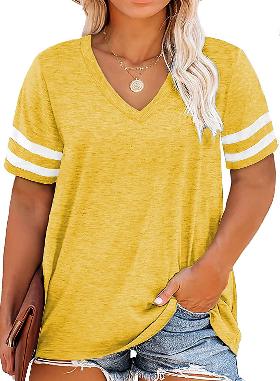 Thumbnail: Happy Sailed Womens Plus Size Tunic Tops Summer Short Sleeve V Neck/Crew Neck L