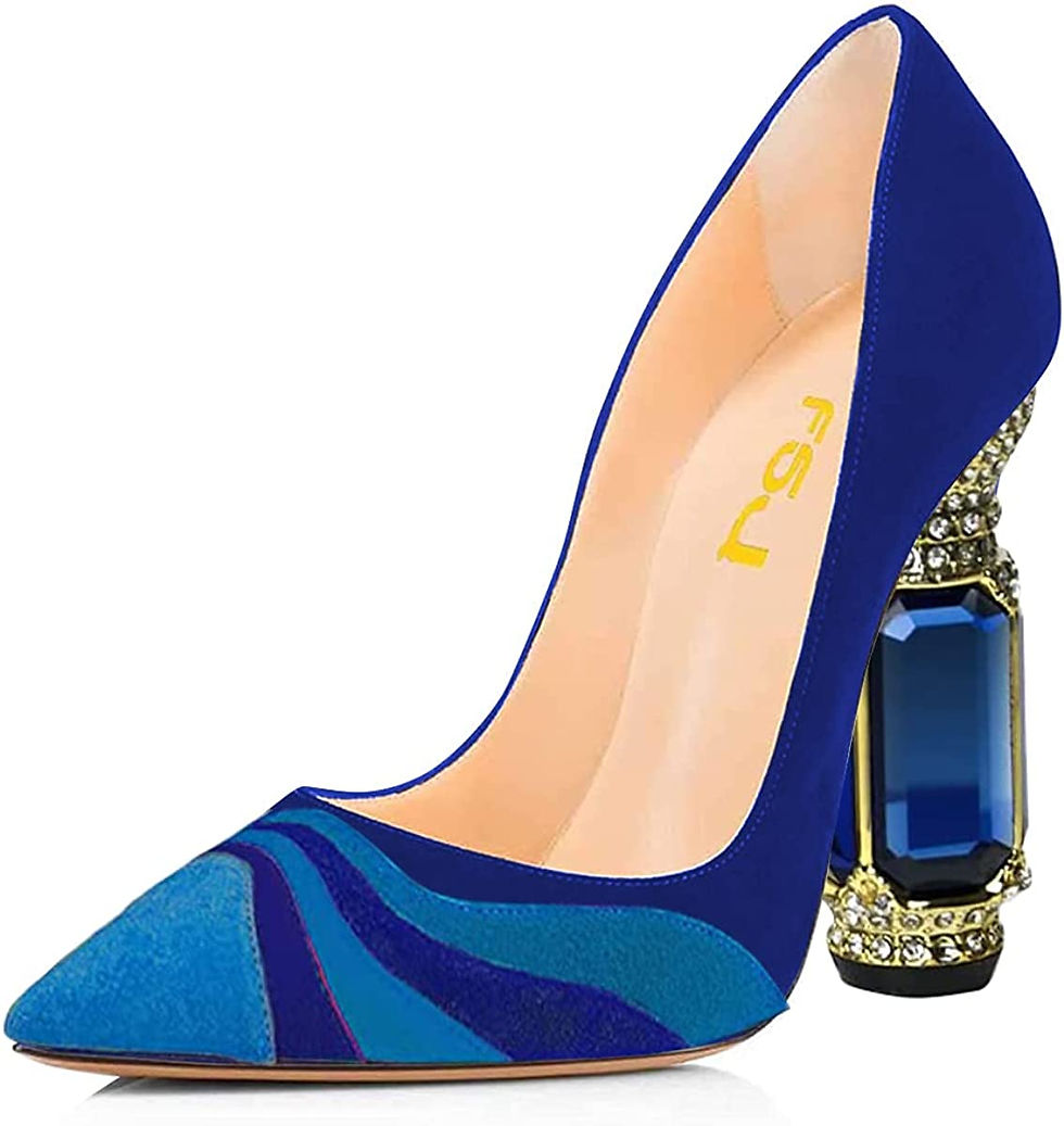 Thumbnail: FSJ Women Bridal Pointed Toe Chunky Block Low Heel Crystal Pumps Slip on Weddin