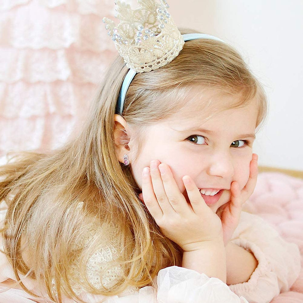 Thumbnail: 925 Sterling Silver Girls Pink Cubic Zirconia Princess Crown Screw Back Earring