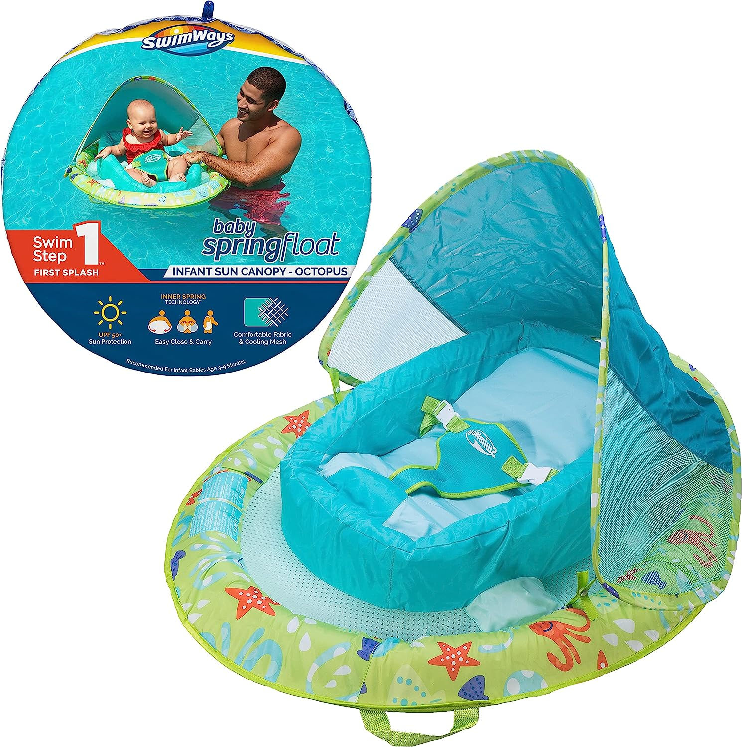 Swimways Sun Canopy Inflatable Infant Spring Float for Infants 3-9 Months, Merm