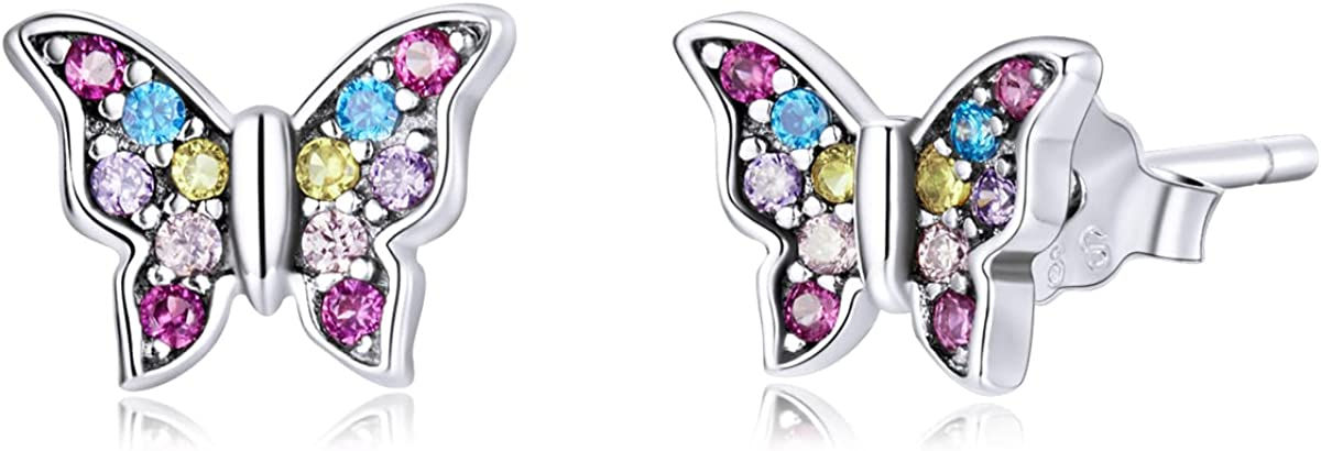 S925 Sterling Silver Hypoallergenic Butterfly Stud Earrings for Girls Kids Teen