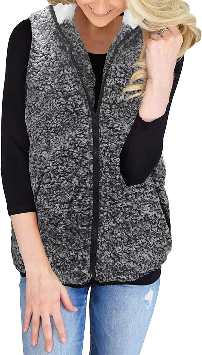 Thumbnail: MEROKEETY Women's Casual Sherpa Fleece Lightweight Fall Warm Zipper Vest with P
