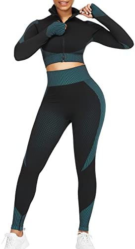 Thumbnail: JOYMODE Workout Sets for Women 2 Piece - Seamless Textured High Waist Leggings 