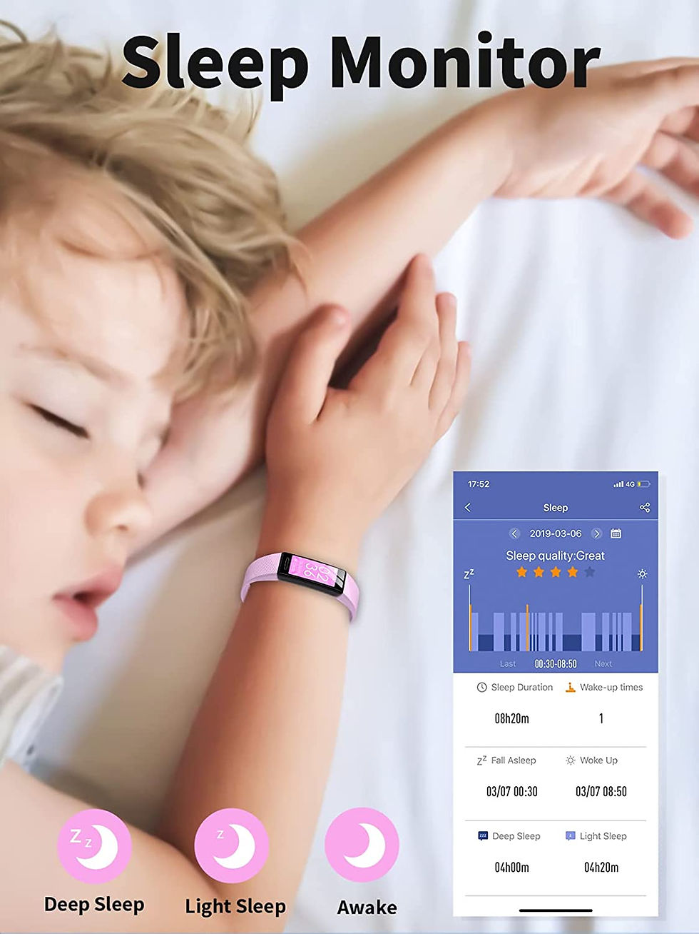 Thumbnail: DIGEEHOT Kids Fitness Tracker Watch for Boys Girls Age 5-16, Waterproof Fitness