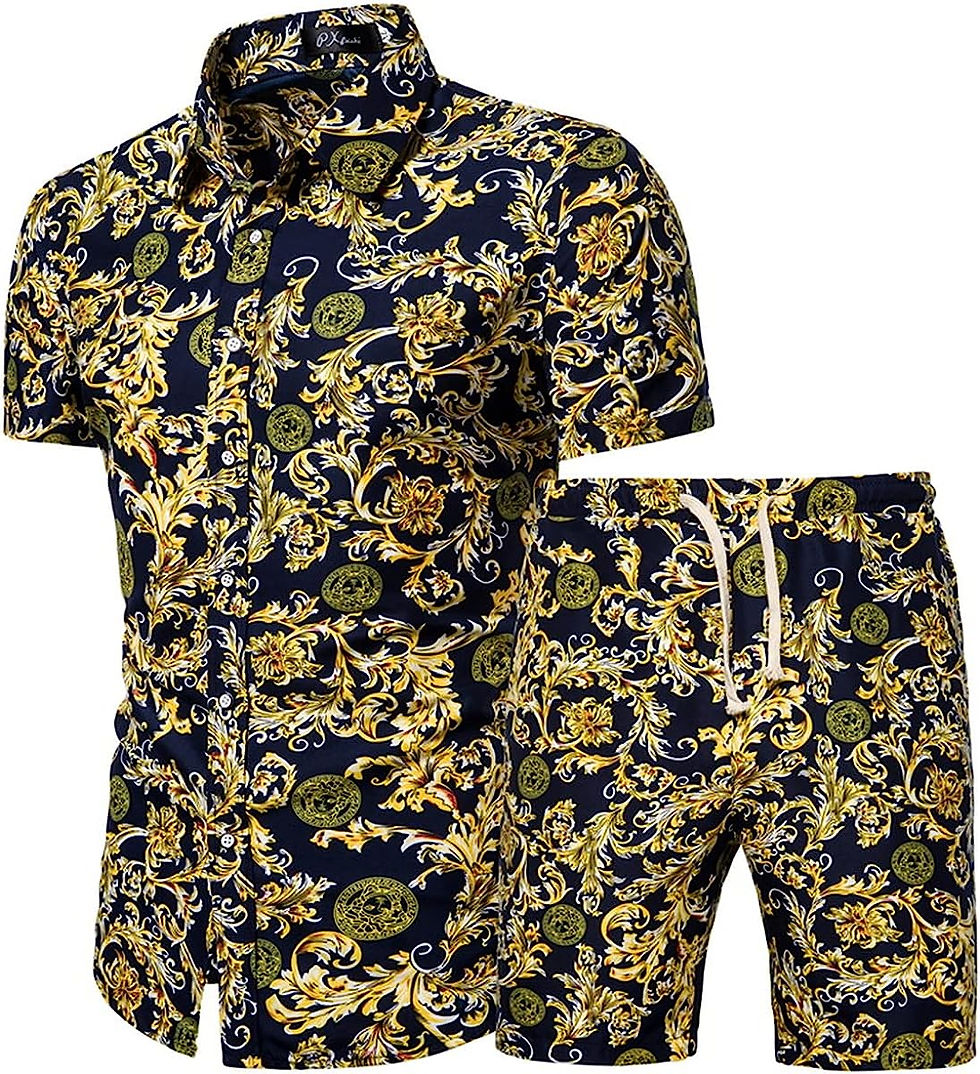 Thumbnail: KISSQIQI Men's 2 Piece Vacation Outfits Tracksuit Flower Casual Button Down Sho
