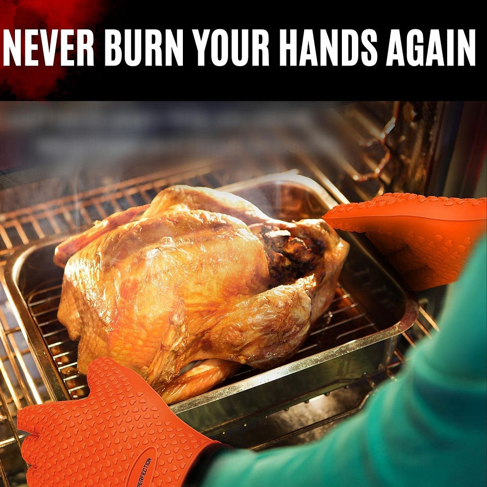Thumbnail: KITCHEN PERFECTION Silicone Smoker Oven Gloves -Extreme Heat Resistant BBQ Glov