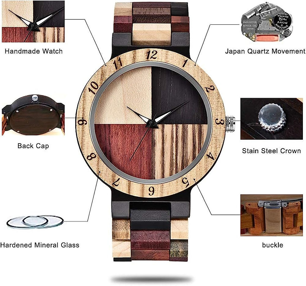 Thumbnail: Tiong Brand Wooden Watches Mens with Handmade Colorful Bamboo Wood Watch Analog
