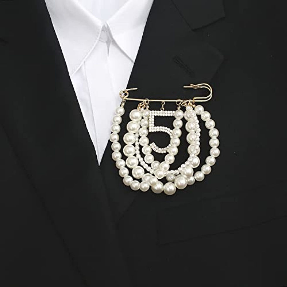Thumbnail: Fashion Design Large Faux Imitation Pearl Dangle Lucky Number Five Brooch Pin f