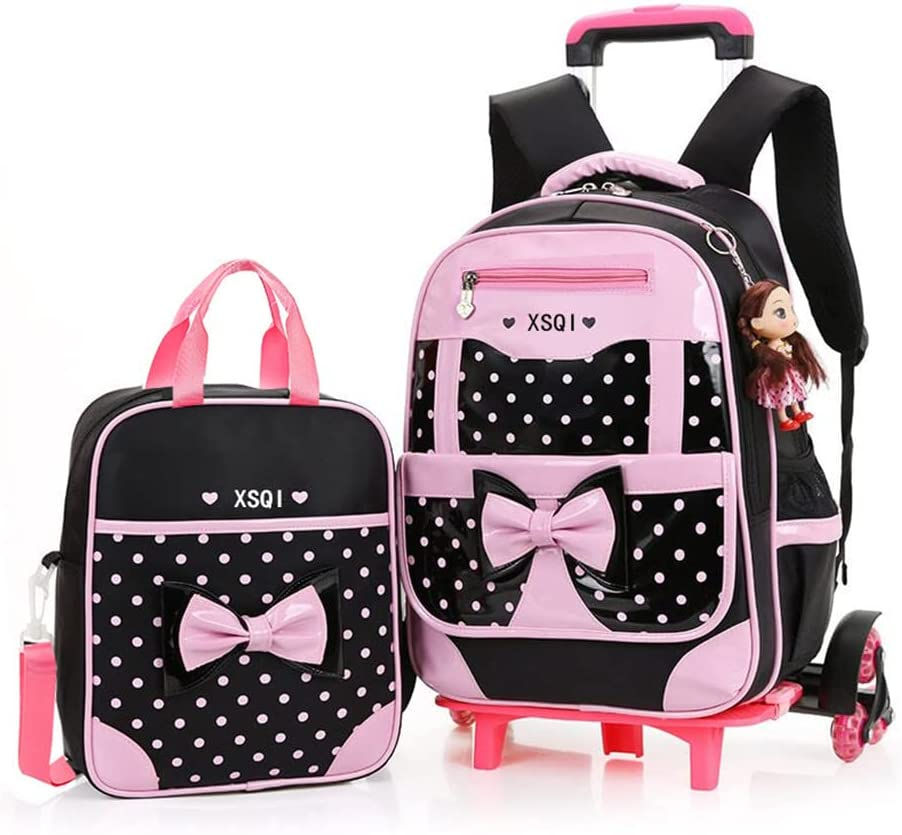 Thumbnail: 3Pcs Rolling Backpack for Girls Cute Bowknot Students Bookbags Primary Schoolba