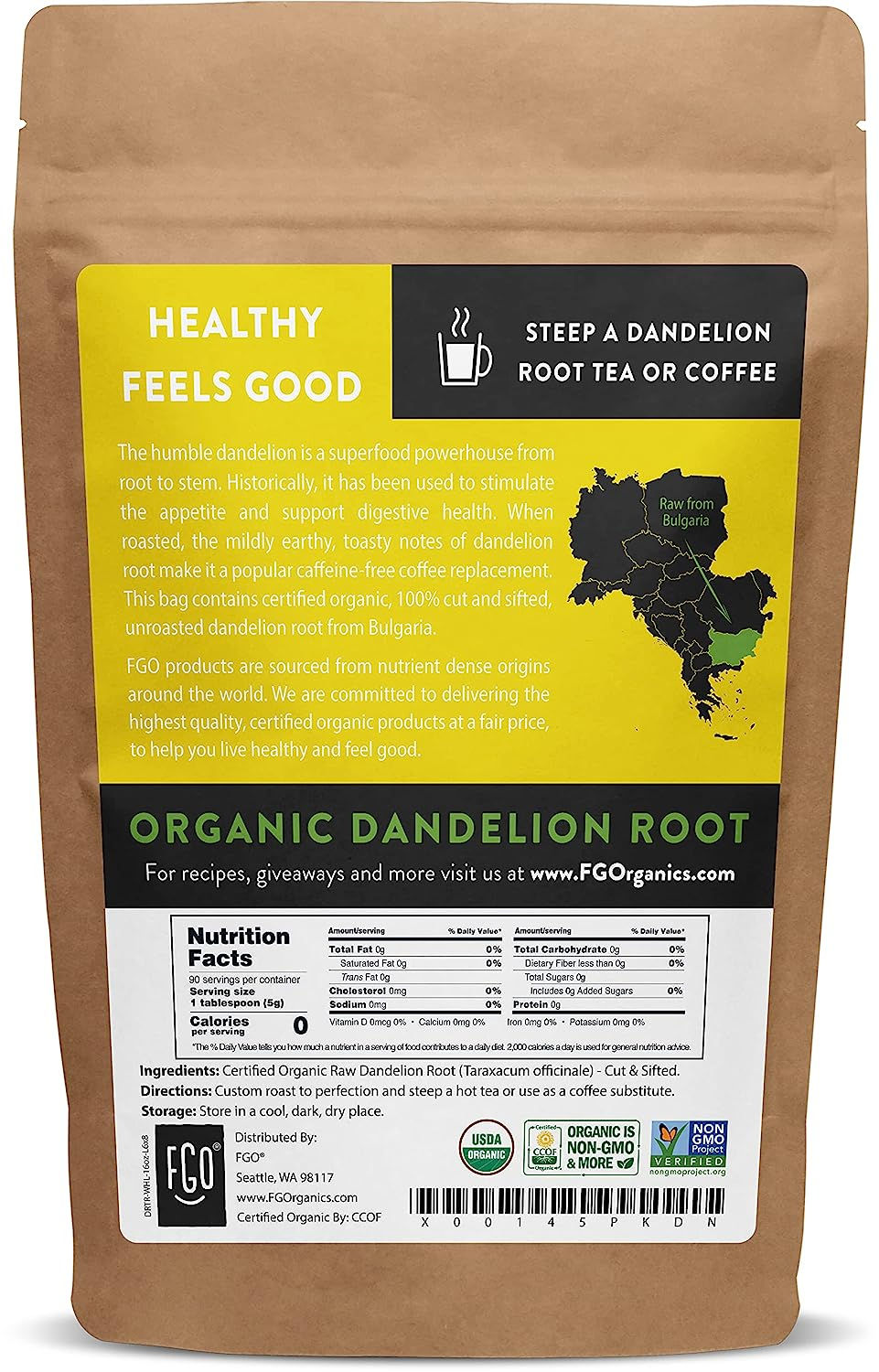 Thumbnail: Organic Dandelion Root | Loose Tea (200+ Cups) | 16oz/453g Resealable Kraft Bag