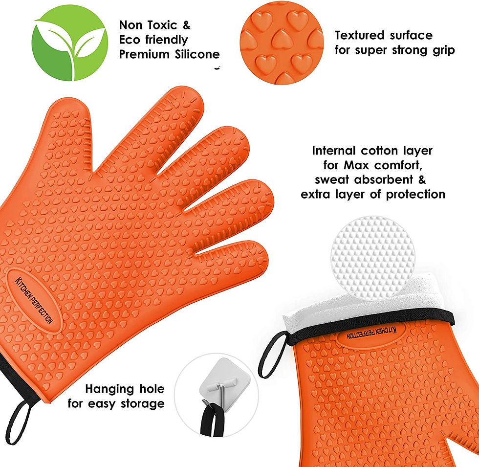 Thumbnail: KITCHEN PERFECTION Silicone Smoker Oven Gloves -Extreme Heat Resistant BBQ Glov